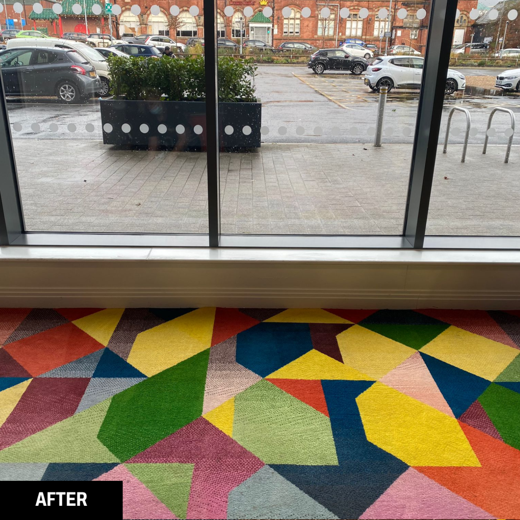 A carpet after a clean by the Trojan FM team