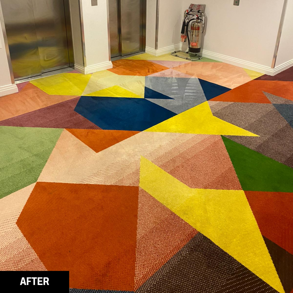 A carpet after a clean by the Trojan FM team