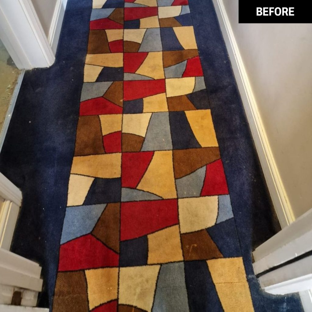 A carpet before a clean by Trojan FM