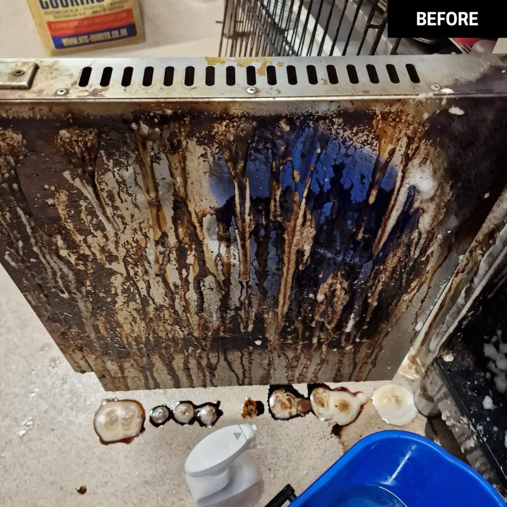 Unit door before a Trojan FM kitchen clean.