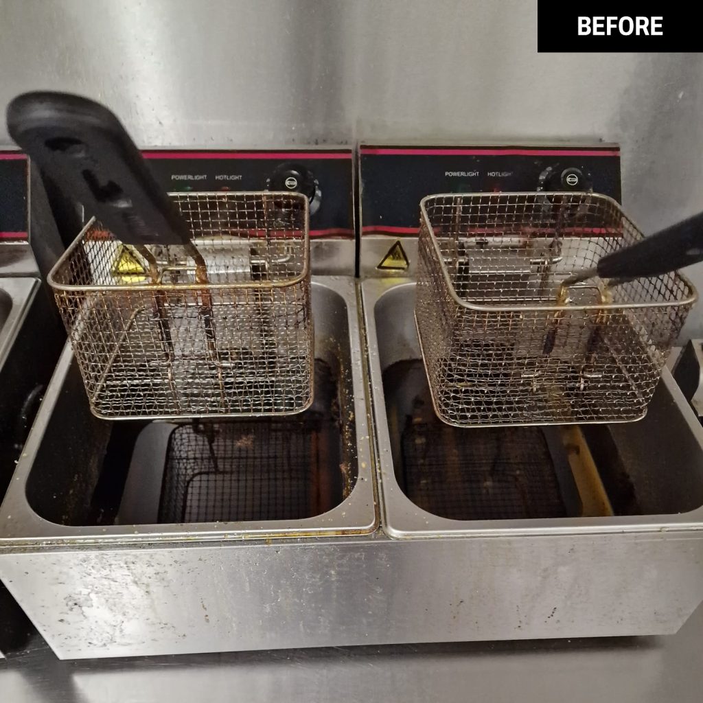 Fryers before a Trojan FM kitchen clean.