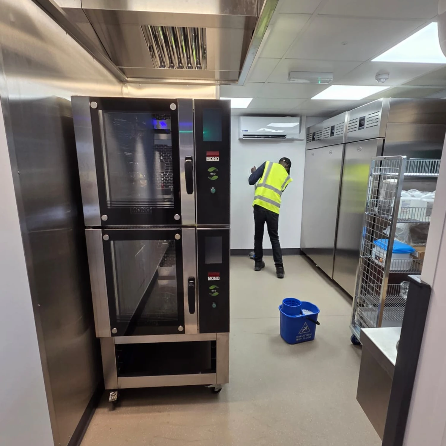 A Trojan FM staff member finishing a Builders Clean at Greggs in Newcastle